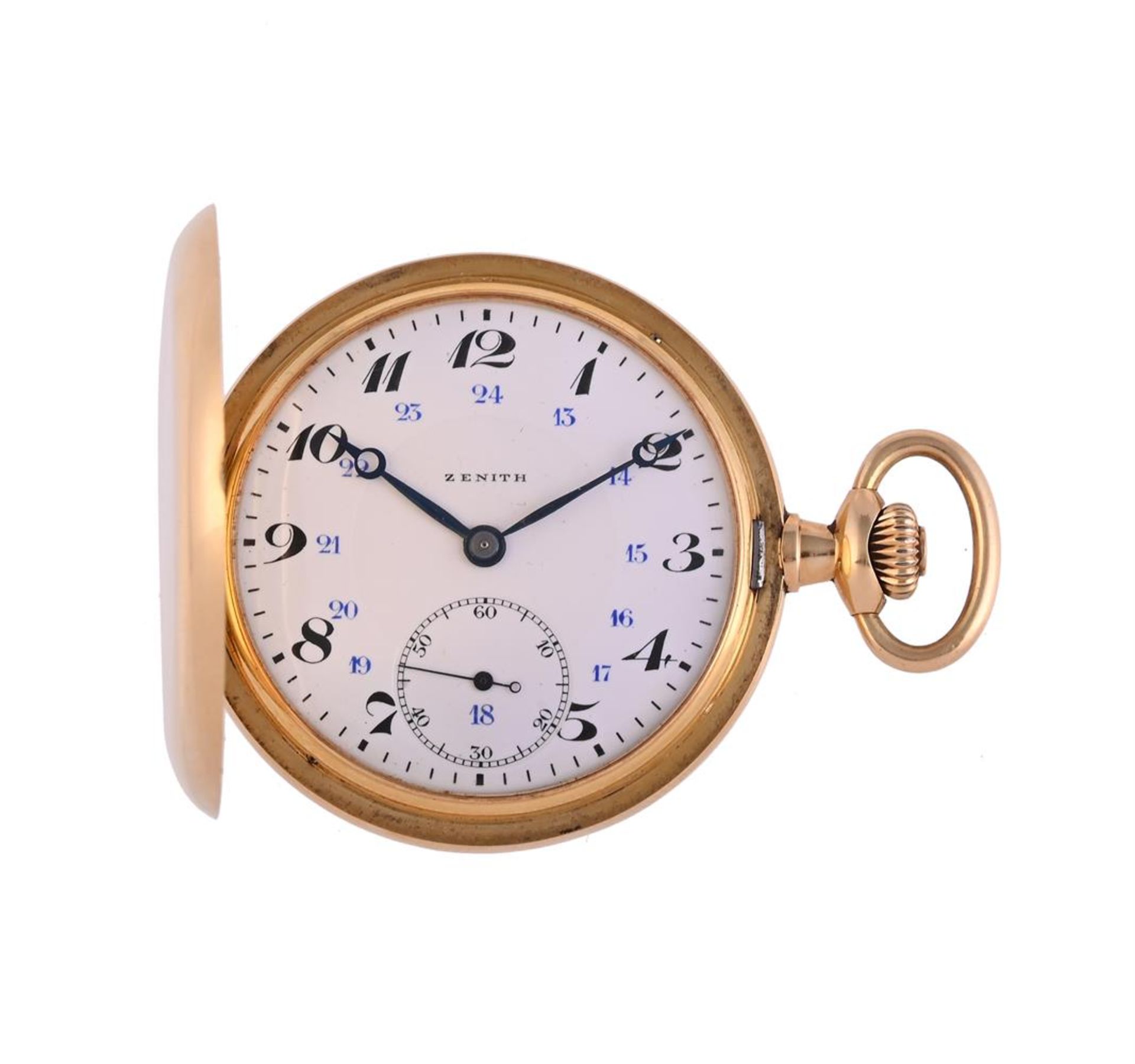 ZENITH, A GOLD COLOURED KEYLESS WIND FULL HUNTER POCKET WATCH