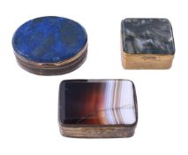 THREE 19TH CENTURY GILT MOUNTED HARDSTONE BOXES