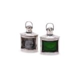 A MATCHED PAIR OF SILVER 'SHIP LANTERN' INK WELLS