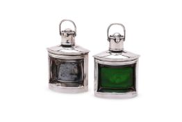 A MATCHED PAIR OF SILVER 'SHIP LANTERN' INK WELLS