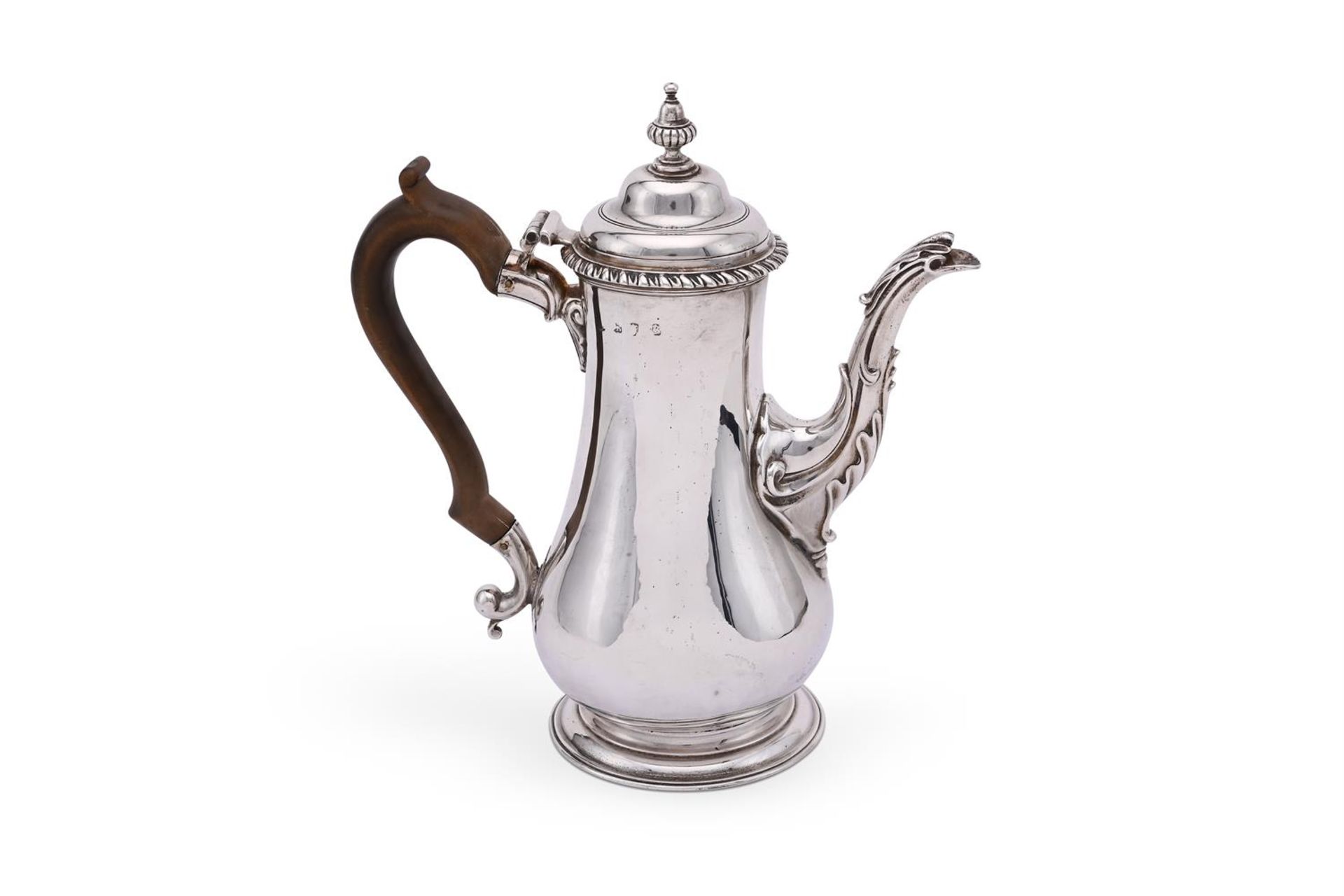 A GEORGE III SILVER BALUSTER COFFEE POT