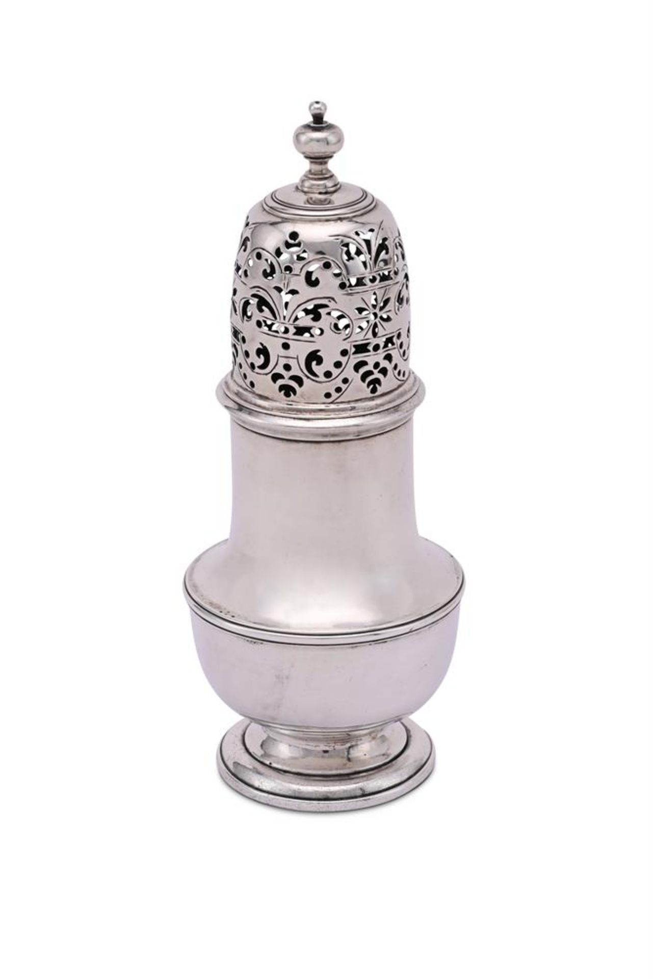 A GEORGE II SILVER BALUSTER CASTER