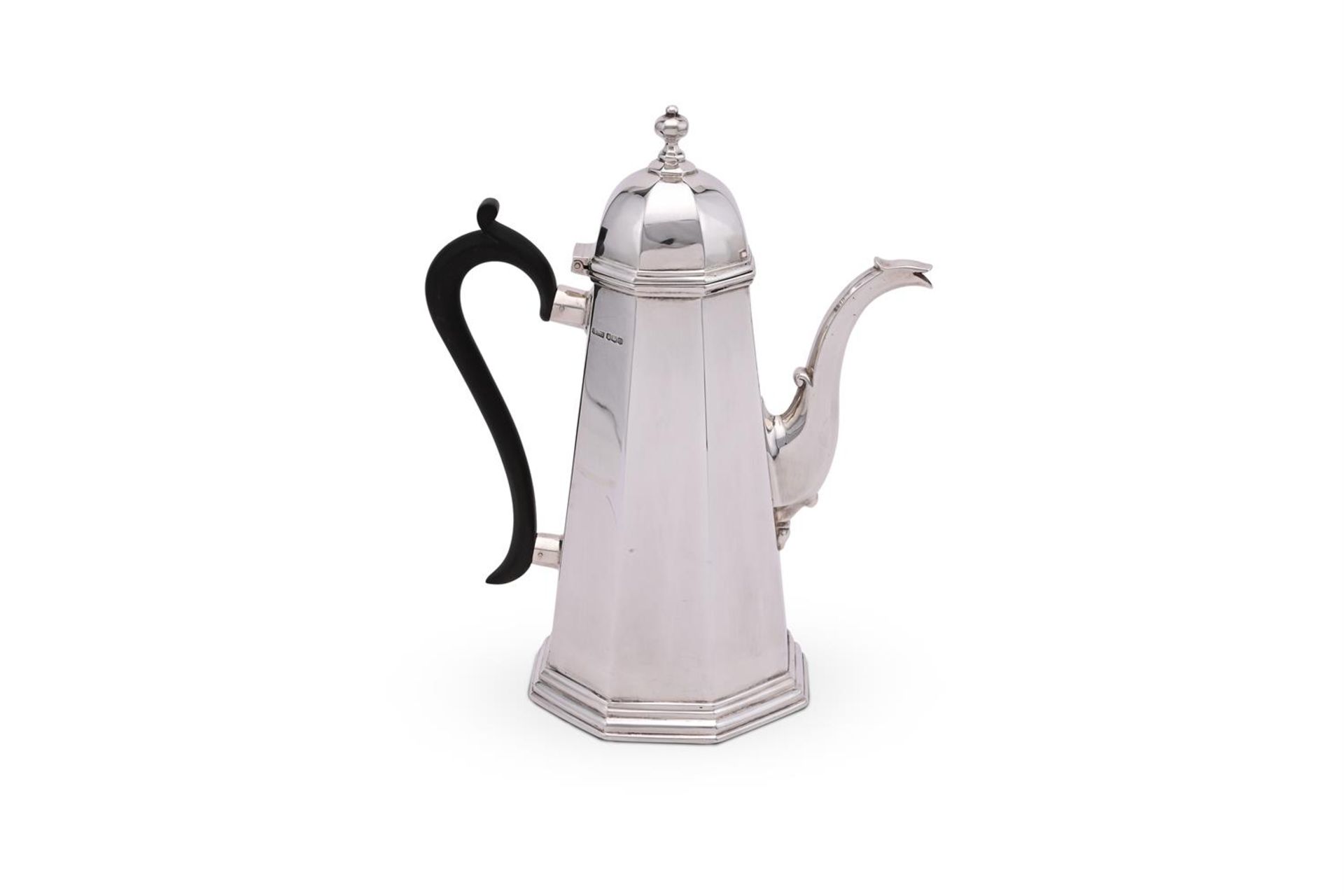 A SILVER OCTAGONAL TAPERING COFFEE POT