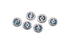 A SET OF SIX LATE VICTORIAN SILVER AND ENAMEL BUTTONS