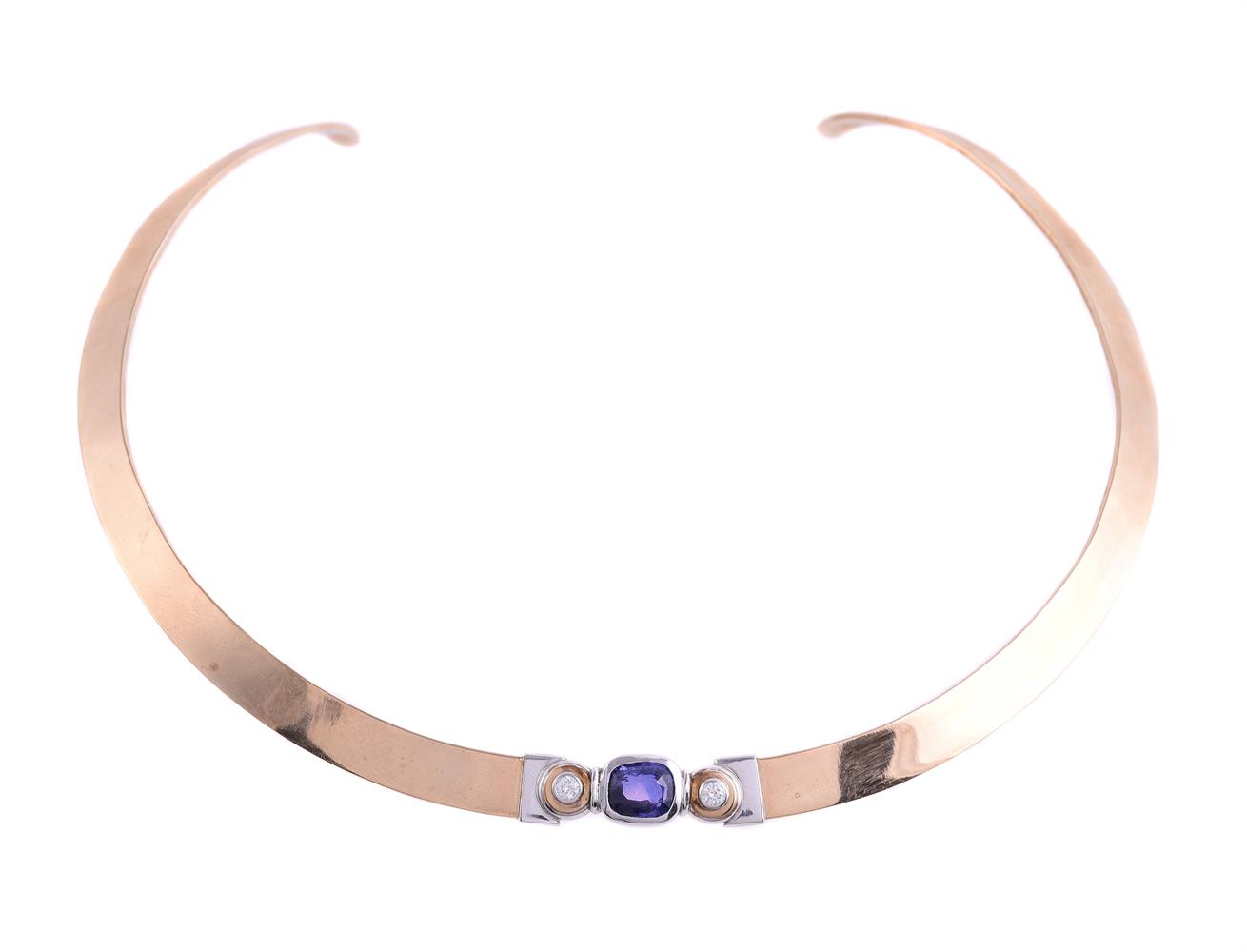 A 9 CARAT GOLD, DIAMOND AND SAPPHIRE COLLAR NECKLACE BY ANTHONY JAMES FURMINGER, LONDON 2001