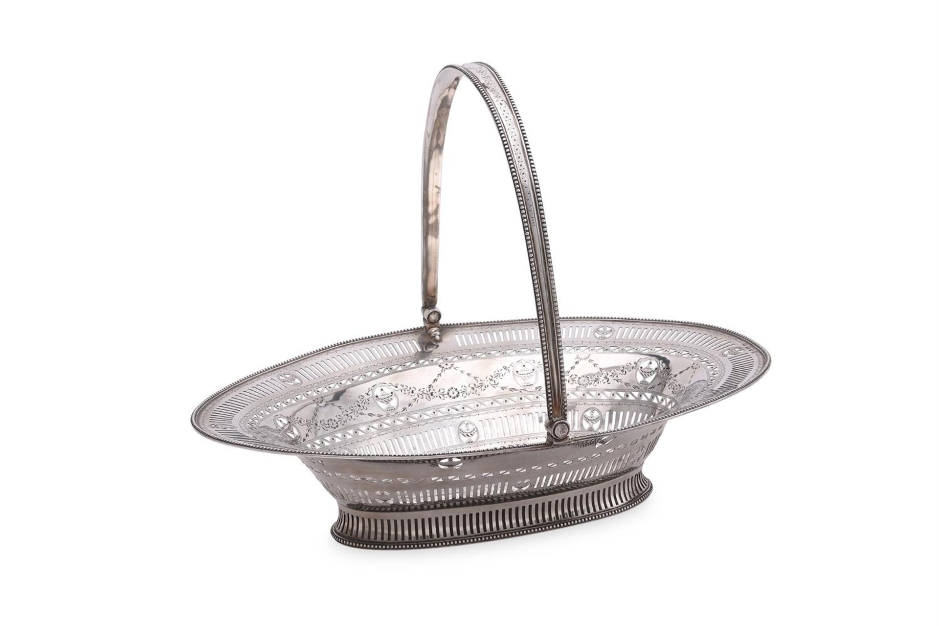 A GEORGE III SILVER OVAL SWING HANDLED BASKET