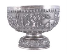 AN INDIAN REPOUSSE SILVER PUNCH BOWL
