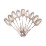 NINE GEORGE III SILVER FEATHER EDGE OLD ENGLISH PATTERN TABLE SPOONS