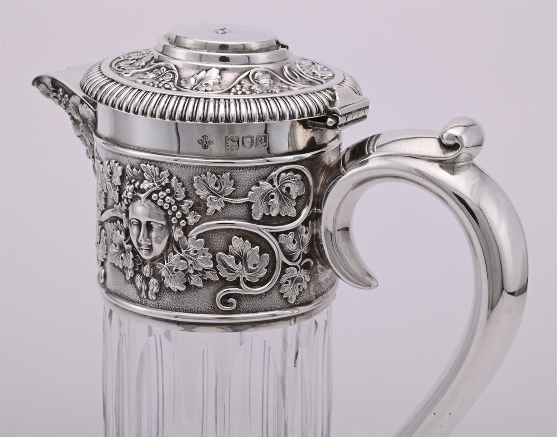 A LATE VICTORIAN SILVER MOUNTED CUT GLASS CLARET JUG - Image 2 of 2