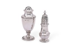 A GEORGE II SILVER OCTAGONAL BALUSTER CASTER