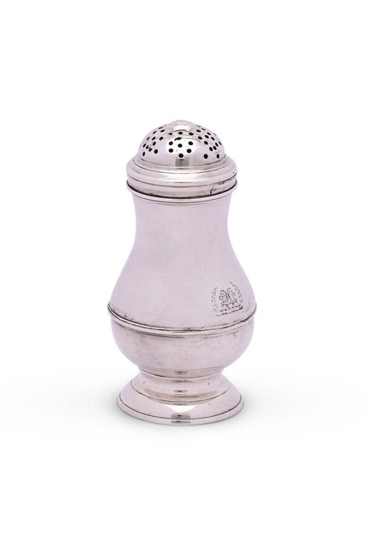 A GEORGE I SILVER BALUSTER PEPPERETTE