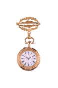 UNSIGNED, A FRENCH GOLD COLOURED KEYLESS WIND OPEN FACE FOB WATCH