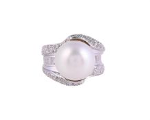 A SOUTH SEA CULTURED PEARL AND DIAMOND DRESS RING