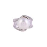 A SOUTH SEA CULTURED PEARL AND DIAMOND DRESS RING