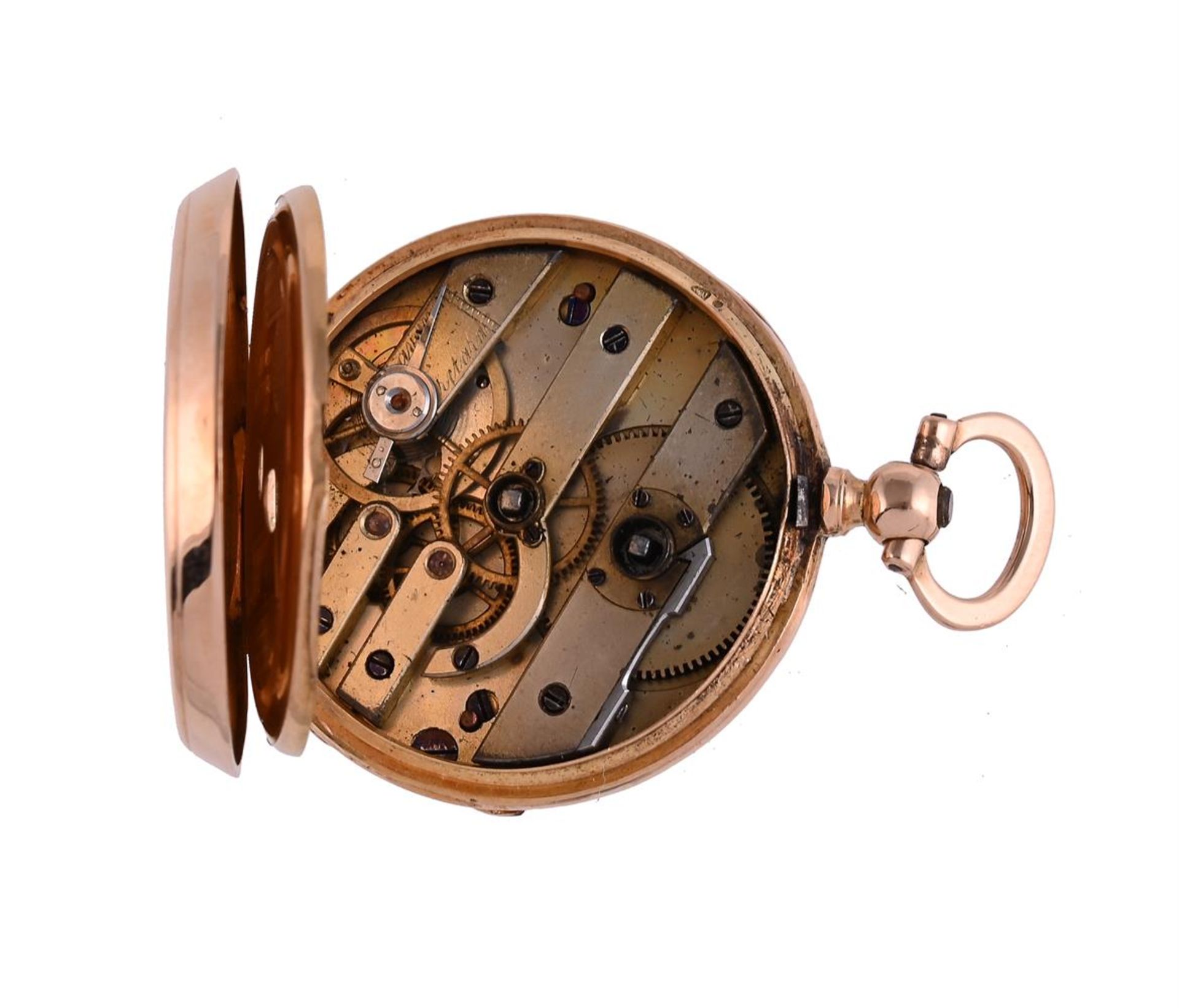 UNSIGNED, A FRENCH GOLD COLOURED OPEN FACE FOB WATCH - Image 3 of 3