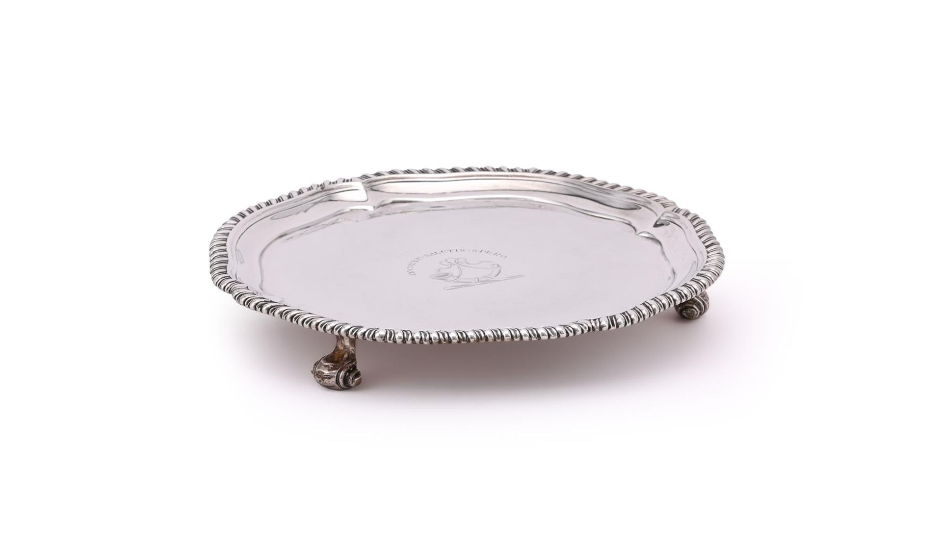 A GEORGE III SILVER SHAPED CIRCULAR WAITER