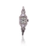 HAMILTON, A LADY'S WHITE GOLD COLOURED AND DIAMOND COCKTAIL WATCH