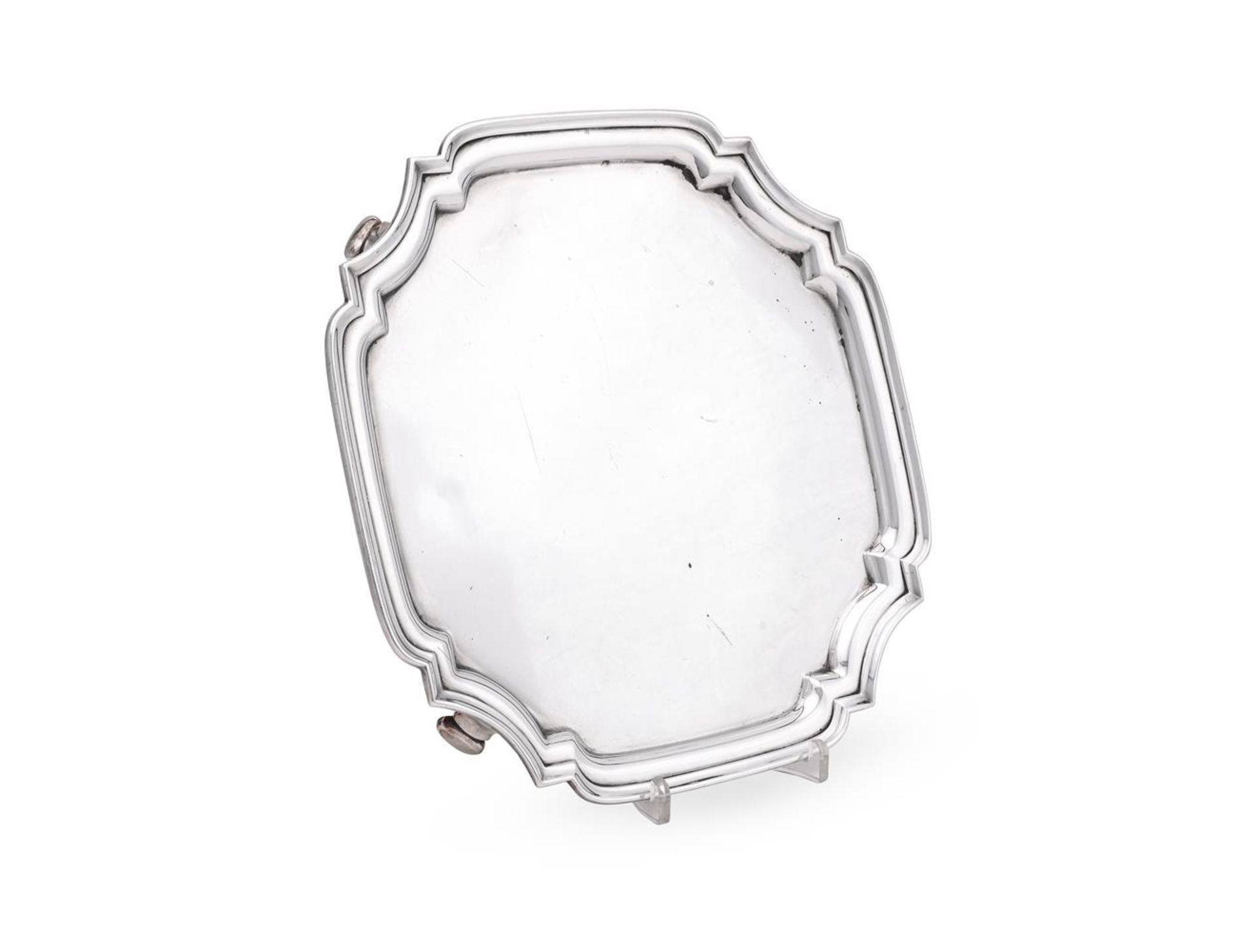 A SILVER SHAPED SQUARE SALVER