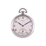 LONGINES, A STAINLESS STEEL KEYLESS WIND OPEN FACE POCKET WATCH