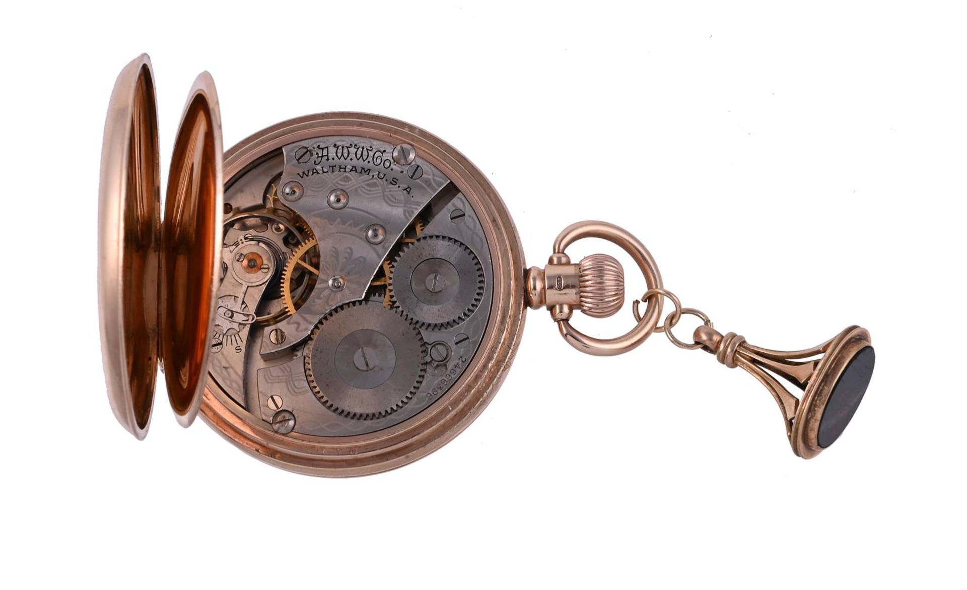 WALTHAM, A 9 CARAT GOLD KEYLESS WIND FULL HUNTER POCKET WATCH - Image 2 of 2