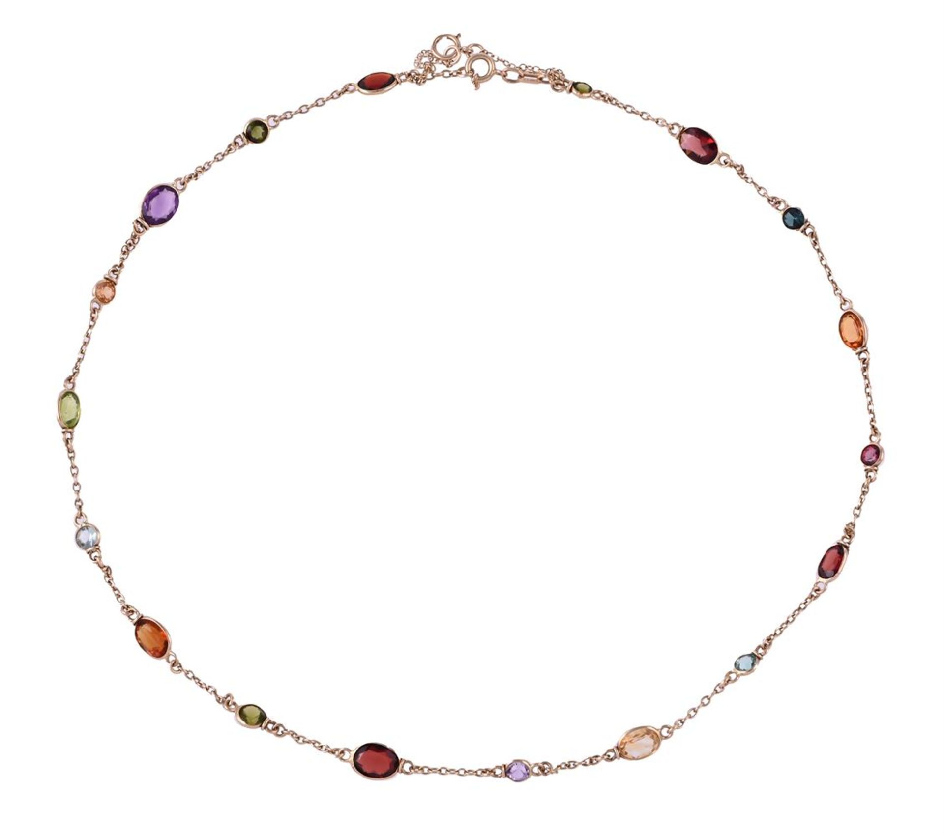 ETIENNE WILFRED VERNIQUET, A 9 CARAT GOLD MULTI GEM NECKLACE, LONDON 1985