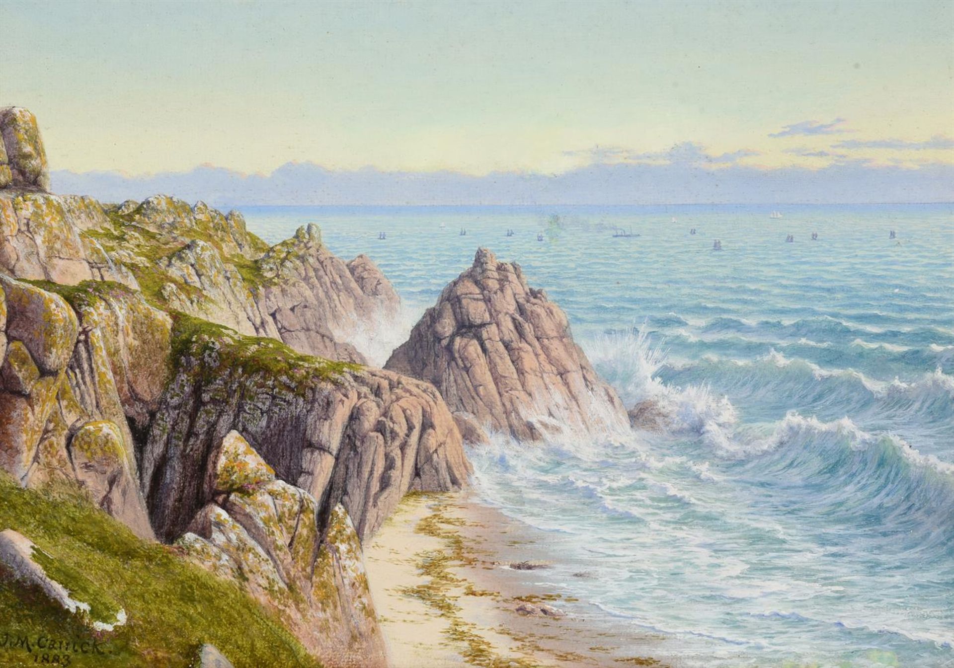 JOHN MULCASTER CARRICK (BRITISH 1833-1896), ROCKS AT ST. LEVEN NEAR LAND'S END, CORNWALL - Image 2 of 4