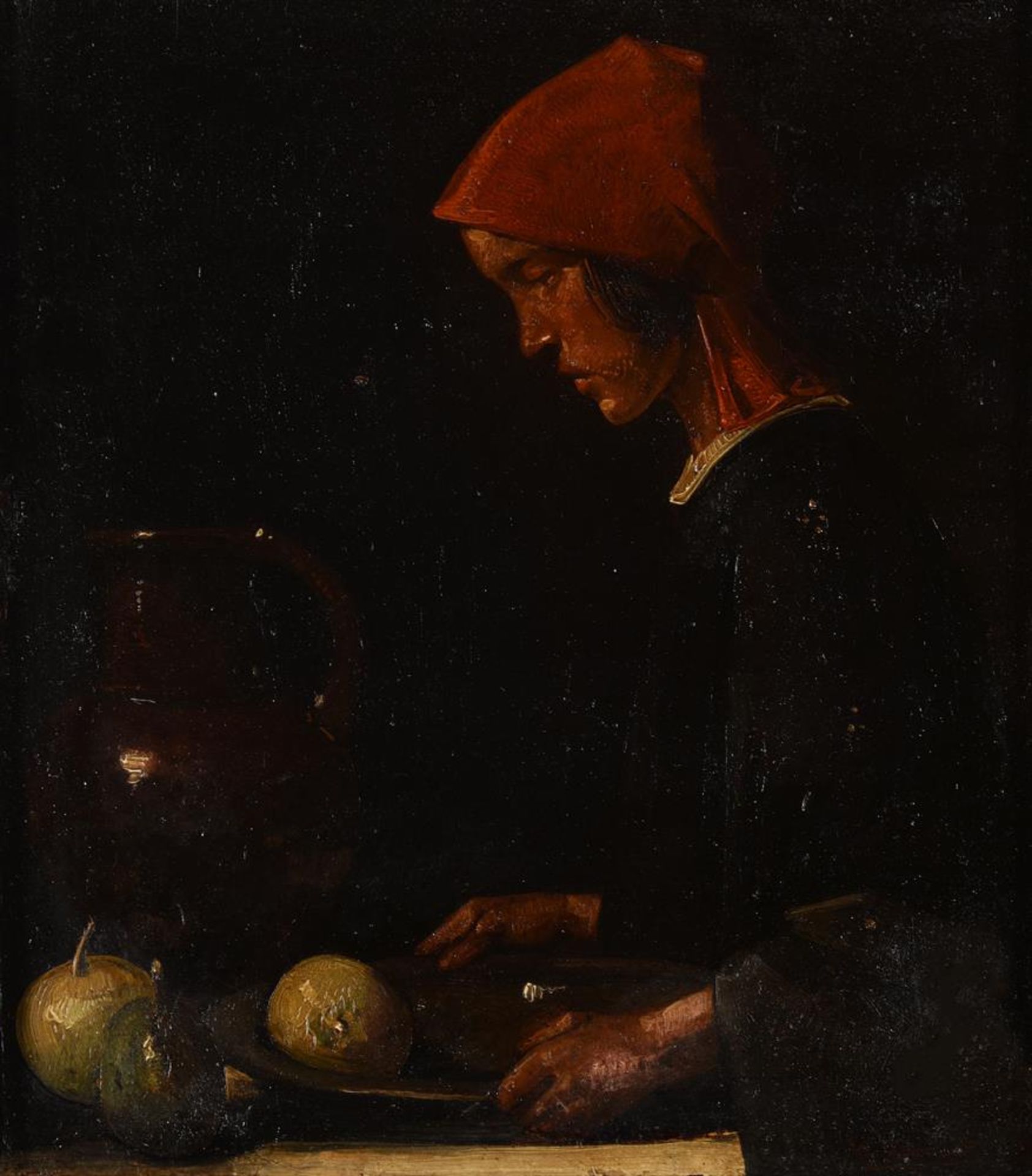 λ WILLEM VAN DEN BERG (DUTCH 1886-1970), GIRL WITH PEWTER DISH AND FRUIT - Bild 2 aus 3