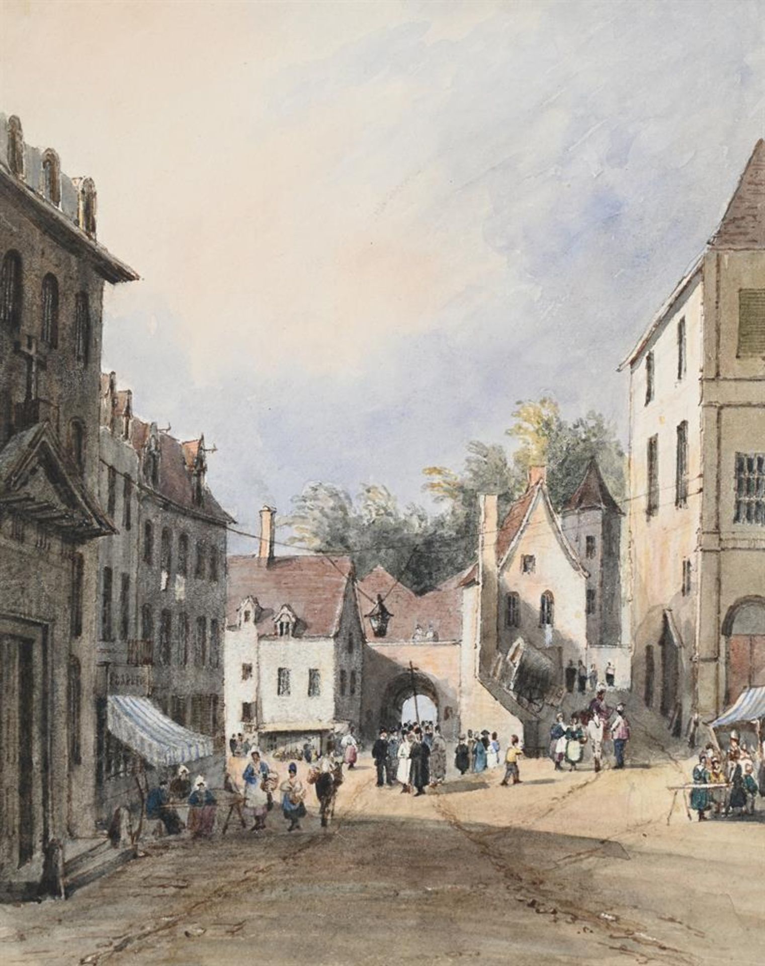 ENGLISH SCHOOL (19TH CENTURY), A FRENCH STREET SCENE WITH A PROCESSION - Image 2 of 3
