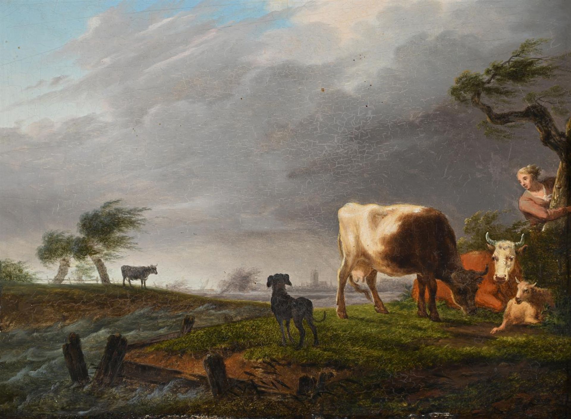 CIRCLE OF GILLIS SMAK GREGOOR (DUTCH 1770-1843), A GIRL AND CATTLE IN A STORM - Image 2 of 3