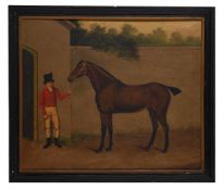 ENGLISH SCHOOL (19TH CENTURY), A HORSE HELD BY A GROOM