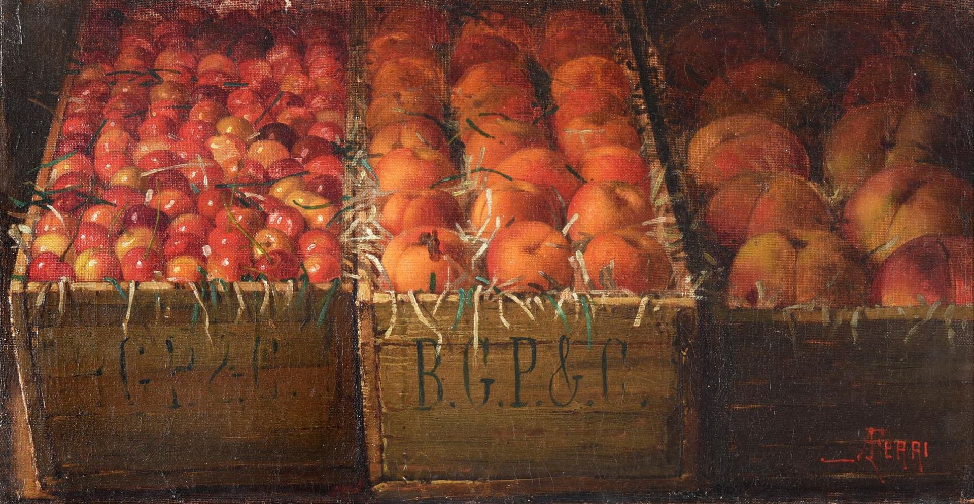 A. FERRI (LATE 19TH/EARLY 20TH CENTURY), THE MARKET STALL (CHERRIES, PEACHES AND NECTARINES) - Image 2 of 4