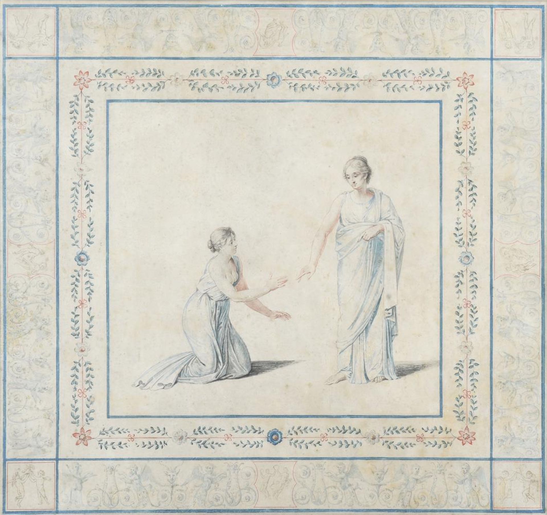 FRENCH SCHOOL (19TH CENTURY), AN ETRUSCAN-STYLE PORTRAIT OF TWO WOMEN, WITH FLORAL BORDERS - Bild 2 aus 3