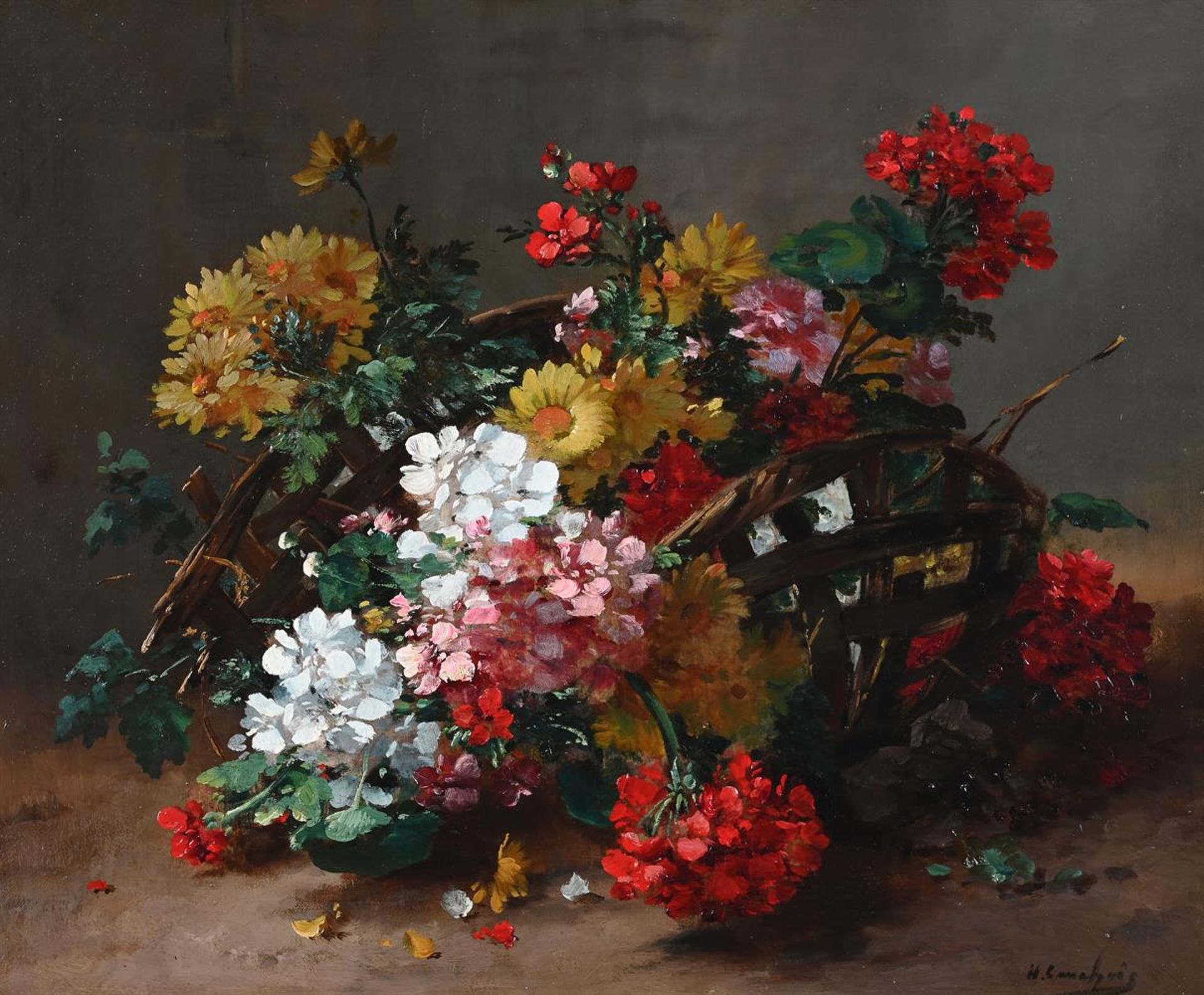 EUGÈNE HENRY CAUCHOIS (FRENCH 1850-1911), BASKET OF FLOWERS, A PAIR - Image 4 of 6