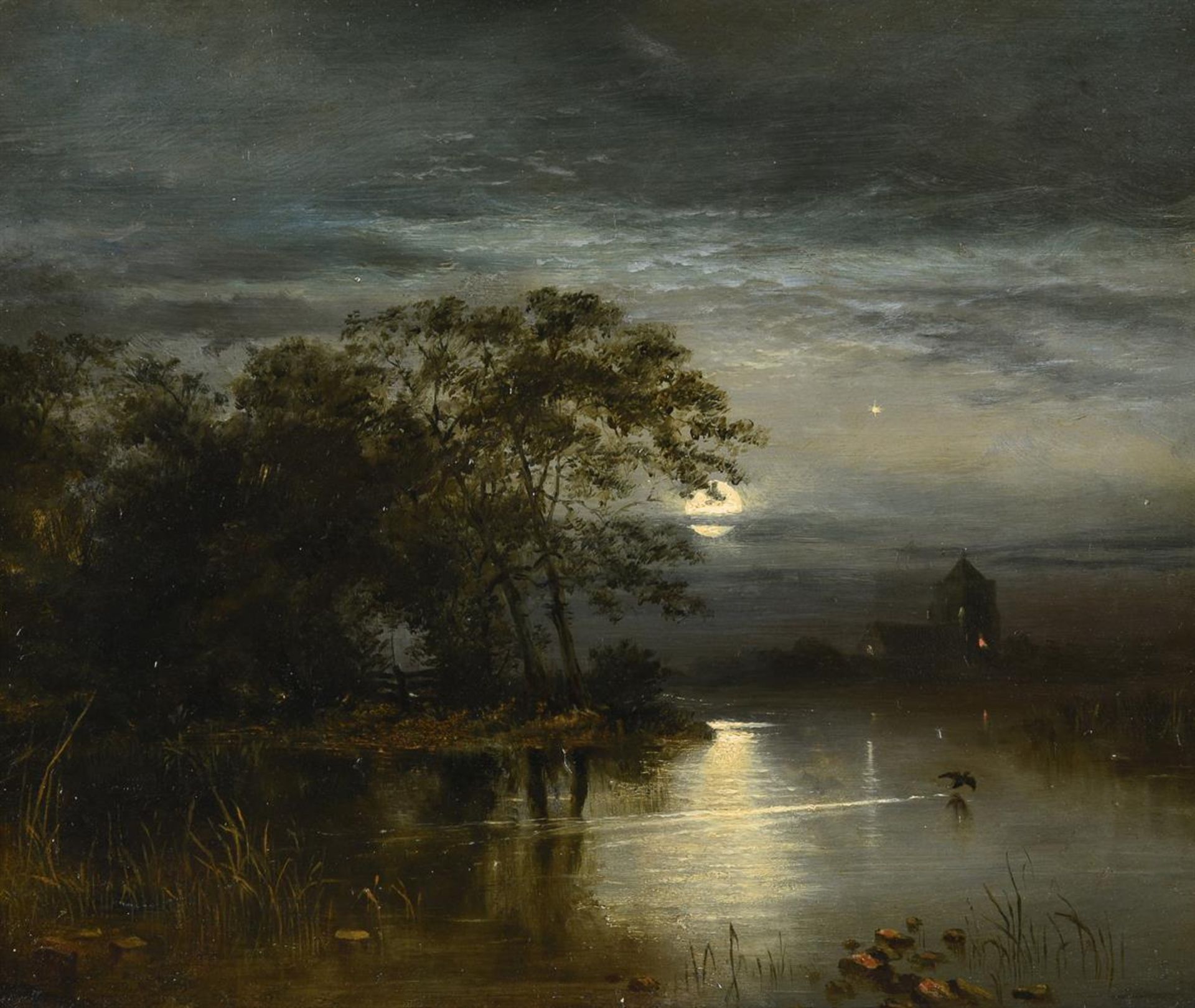 KEELEY HALSWELLE (BRITISH 1832-1891), MOONLIGHT ACROSS THE RIVER THAMES - Image 2 of 3