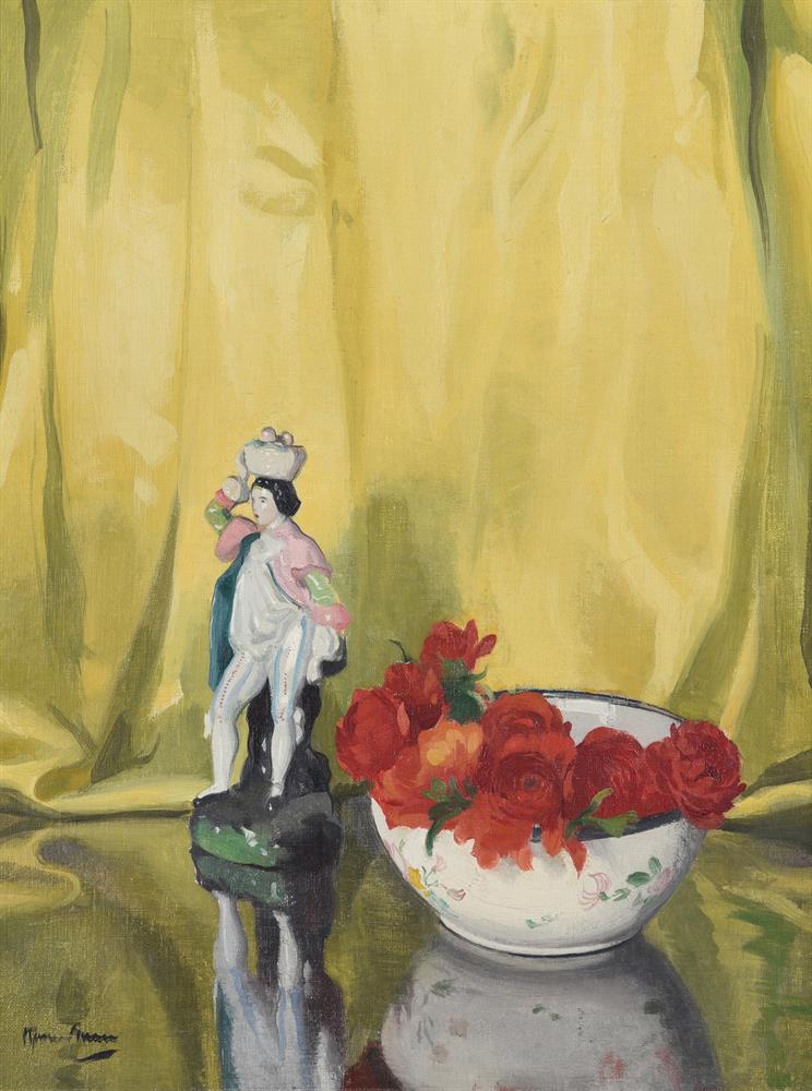 λ HERBERT JAMES GUNN (BRITISH 1893-1964), PORCELAIN FIGURINE AND BOWL OF FLOWERS - Image 2 of 3