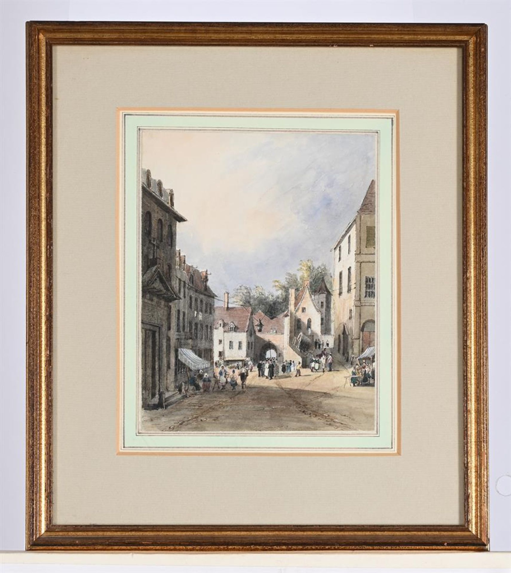 ENGLISH SCHOOL (19TH CENTURY), A FRENCH STREET SCENE WITH A PROCESSION