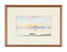 WILLIAM ALISTER MACDONALD (BRITISH 1861-1948), SUNSET IN TAHITI, WITH FISHERMEN IN A BOAT