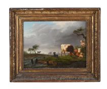 CIRCLE OF GILLIS SMAK GREGOOR (DUTCH 1770-1843), A GIRL AND CATTLE IN A STORM
