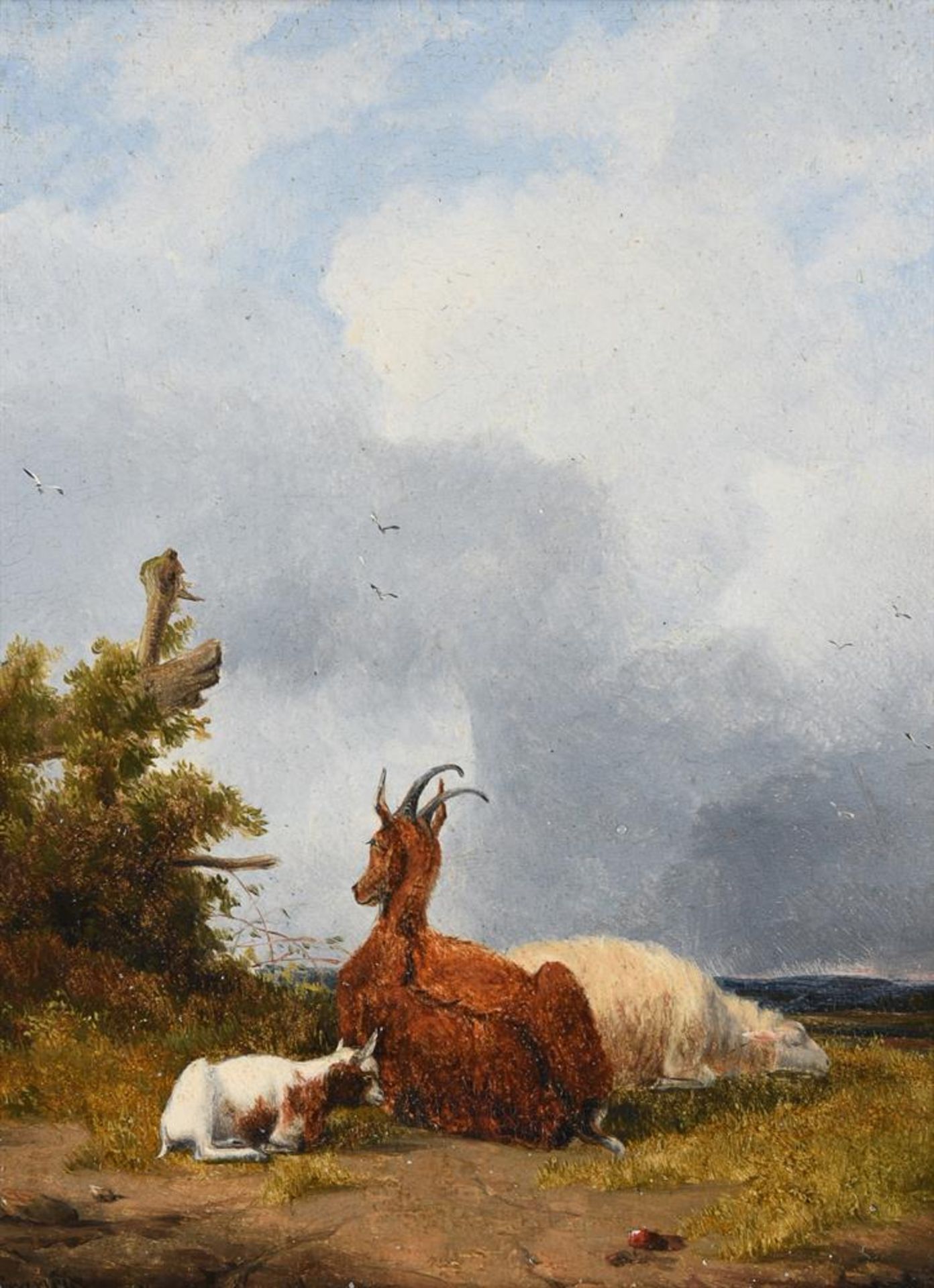 ALEXANDRE THOMAS FRANCIA (FRENCH B. CIRCA 1815-1884), GOATS AND SHEEP RESTING IN A LANDSCAPE (2) - Image 2 of 4