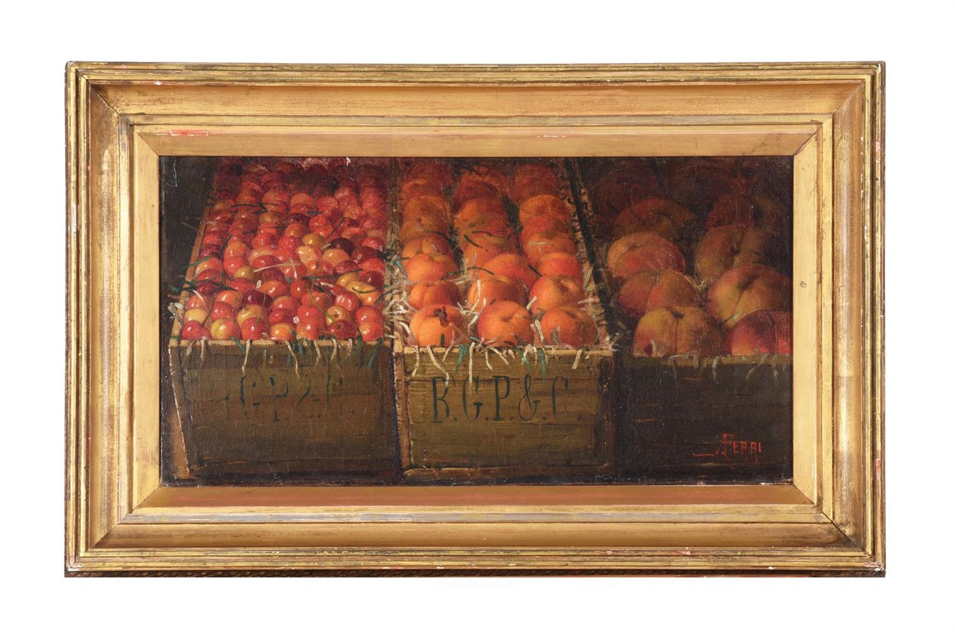 A. FERRI (LATE 19TH/EARLY 20TH CENTURY), THE MARKET STALL (CHERRIES, PEACHES AND NECTARINES)