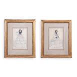 EUGENIE MORIN (FRENCH FL. 1833-1875), A PAIR OF PORTRAIT STUDIES OF LADIES, SMALL FULL-LENGTH