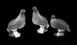 LALIQUE, A GROUP OF TWO PEDRIX DEBOUT, STANDING PARTRIDGES