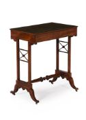 A GEORGE III MAHOGANY AND BOXWOOD STRUNG WRITING TABLE