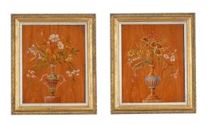 A PAIR OF POLYCHROME PAINTED PANELS
