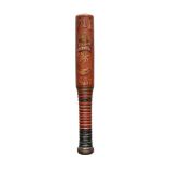 AN EARLY VICTORIAN PAINTED AND GILT WOOD DATED SHORT TRUNCHEON