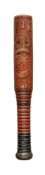 AN EARLY VICTORIAN PAINTED AND GILT WOOD DATED SHORT TRUNCHEON