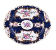 A WORCESTER BLUE-SCALE GROUND OVAL DISH OR STAND