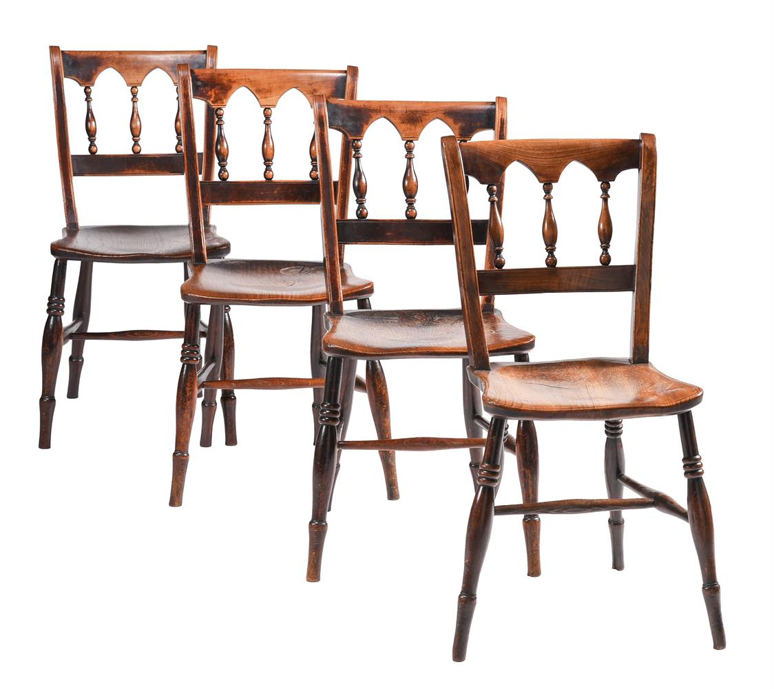 A SET OF FOUR ELM AND FRUITWOOD SIDE CHAIRS