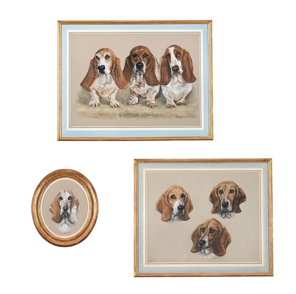 MARY BROWNING (BRITISH 20TH CENTURY), PORTRAIT OF A BASSET HOUND AND TWO OTHER WORKS (3)