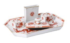 A COMPOSITE MEISSEN MINGDRACHE ROT (RED MING DRAGON) PATTERN INK STAND